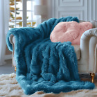 Hyde Lane Teal Fluffy Shaggy Throw Blanket for Couch ,2 Way Reversible Ultra Blu