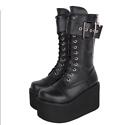 Womens Fashion Punk Gothic Lace Up Buckle Strap Zip Mid Calf Boots Lolita Shoes