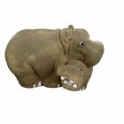 Hippopotamus Collectibles Mama and Baby Figurines Brown Hand Painted 3'x2'