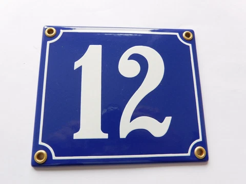 Old French Blue Enamel Porcelain Metal House Door Number Street Sign / Plate 12 Cover