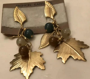 Vintage Drop Leaf And Bead Earrings - Picture 1 of 1