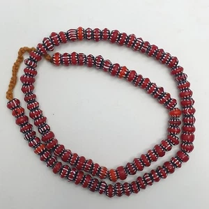 Red & White Venetian Style Chevron Beaded Necklace - Picture 1 of 23