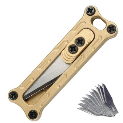 Mini Brass Rapid Utility Knife Portable Tool Paper Cutter Hang Able Keychainwith - Image 1 of 4
