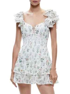 Alice + Olivia Hartford Floral Smocked Ruffle Sleeve Dress WOMENS SIZE 8 NEW - Picture 1 of 7