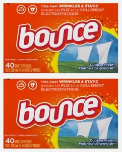 Bounce Outdoor Fresh Dryer Sheets 40ct Fabric Soften Less Wrinkle Static, 2-Pack - Picture 1 of 7