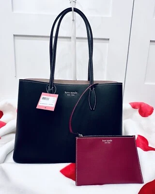 Kate Spade All Day Tote Bag & Wristlet Large Tote Black Leather Winter NWT - Image 1 of 4