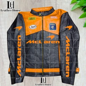 New Mens Leather Jacket Vintage Racing Jacket Racing Leather Jacket - Picture 1 of 3