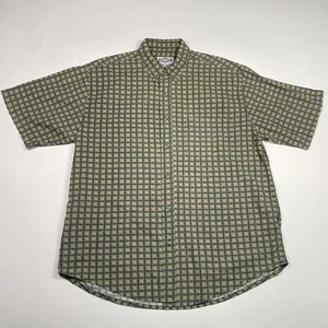 Vintage Gulf Traders Shirt Men Large Navy Tan Geometric Short Sleeve Button Down - Picture 1 of 6