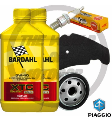 BARDAHL / PIAGGIO / NGK Tagliando Beverly Scarabeo 400 500 Bardahl XTC 5W40 filtro olio aria candela NGK