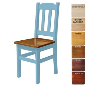 Blau Holzstuhl MASSIV KIEFER HOLZ -NEU restaurantstuhl hotelstuhl Landhausstil - Bild 1 von 13