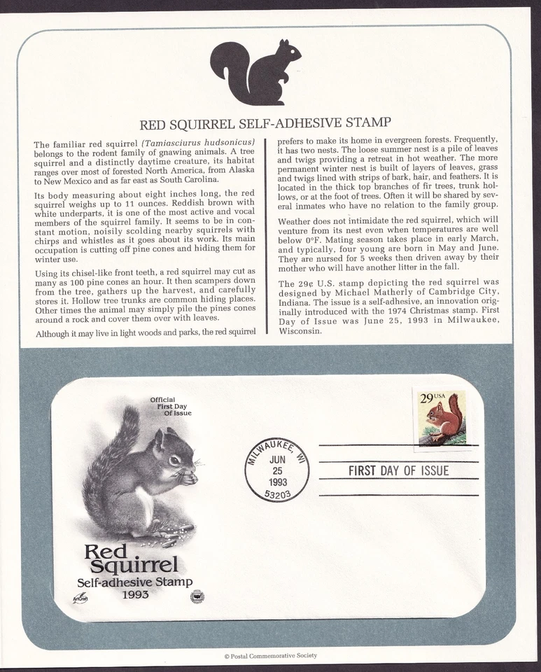 Scott #2489 Squirrel Artcraft FDC Milwaukee, WI 06/25/1993 Postal Commemorative - Image 1 of 1