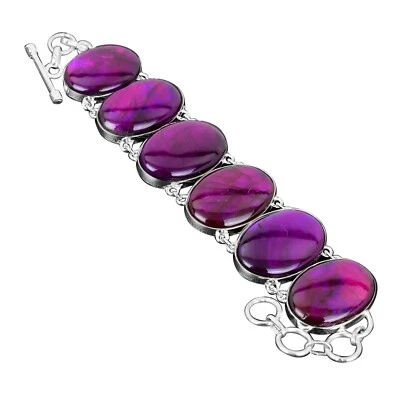 Pulsera de cadena con bisel de labradorita de fuego púrpura natural joyería de plata de ley 925 Foto 1 de 4