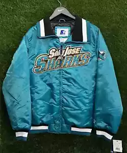 NEW Starter San Jose Sharks Bomber Satin Quilt Lined Jacket Men Medium Teal Blue - Picture 1 of 7