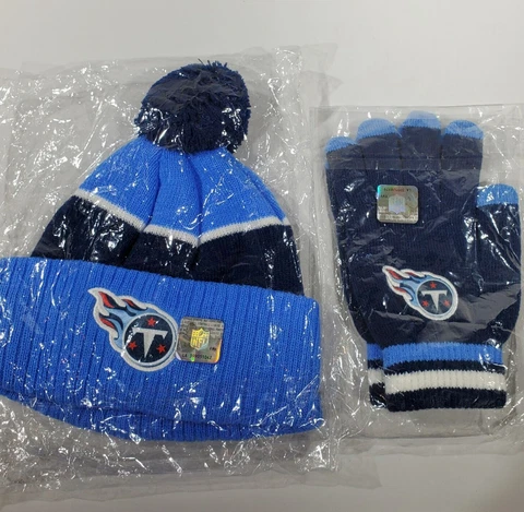 NFL Tennessee Titans Beanie and Gloves Set Unisex Blue Mittens Winter Hat NEW Cover