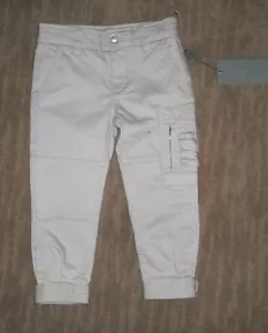 7 For All Mankind MAGGEE Cuff Ankle Khaki Light Tan Cargo PANTS Girls Size 4 NEW - Picture 1 of 3