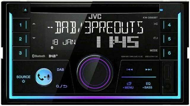 JVC KW-DB93BT DAB Bluetooth Handsfree USB/AUX Input  2-Din CD Recevier - Black