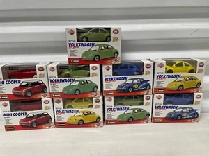 Burago VW New Beetle Blue, green and Yellow, Mini Cooper Lot of 9 - Picture 1 of 4