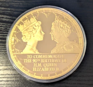 Elisabeth II 90 Jahre Medaille aus Kupfer Vergoldet 100 MM - Bild 1 von 2