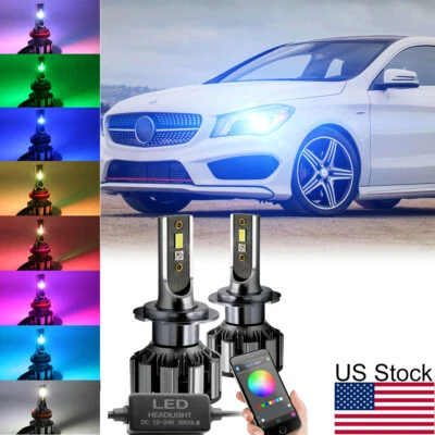 2pcs H7 RGB LED Multicolor Headlight Fog Light DRL Bulb Phone Bluetooth Control - Image 1 of 4