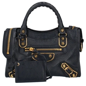 BALENCIAGA Mini City 2way Handbag 390160 leather Handbag Navy USED - Picture 1 of 8