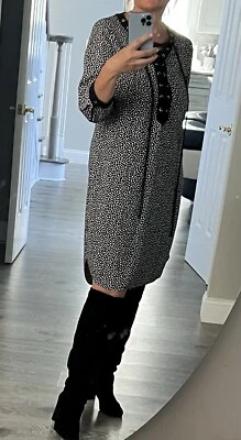 Black And Gray Print Shirt Dress M Women Jones NY  Laced Neck Straight Loose - Image 1 of 3