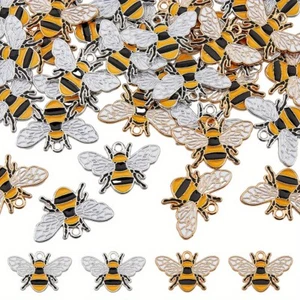 1Box 48Pcs 2 Colors Alloy Enamel Pendants Bee Charm Mixed Color 26x17x1.5mm - Picture 1 of 6