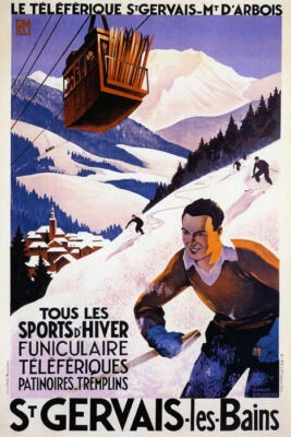 ST GERVAIS LES BAINS MT D'ARBOIS SKIING SPORTS SNOW FRANCE VINTAGE POSTER REPRO - Image 1 of 3