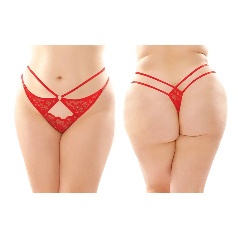 Fantasy Lingerie Jasmine Strappy Lace Thong With Front Keyhole Cutout 6-Pack Red - Image 1 of 3