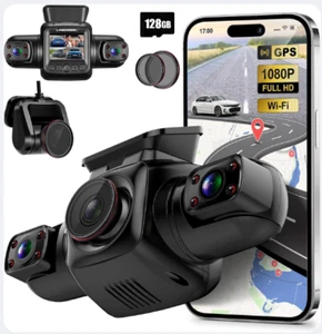 PRUVEEO D90-4CH-MINI-128GB Dash Cam 4 Channel Camera FHD 1080P 128GB Card Black - Picture 1 of 5