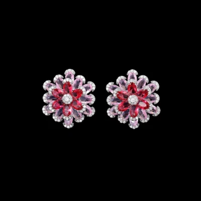 Aretes con flores de circonita cúbica rosa/azul/multicolor para mujer Foto 1 de 3