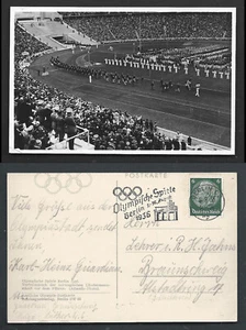 1936 Olympic Games rppc Norwegian team Norge Norway Stadium Berlin Germany stamp - Picture 1 of 3
