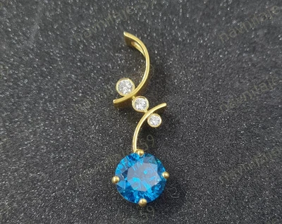 Dije Bonito Colgante con Cadena de 18" Topacio Azul Simulado Chapado en Oro Amarillo 14K Foto 1 de 4