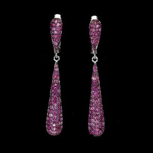 925 Sterling Silver Earrings Ruby Myanmar Round Diamond Cut Gemstone Jewelry - Picture 1 of 13