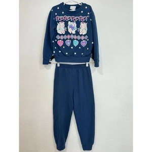 Vintage 80s Cats Sweatshirt And Sweatpants Set Girls Size Small (6) - Picture 1 of 4