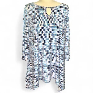 Clara Sun Woo Top 1X Blue White Shark Bite Ciara Tunic Lagenlook Cottagecore - Picture 1 of 9