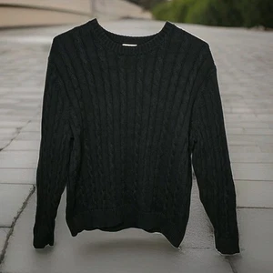 LL Bean Sweater Mens XL Black Cable Knit Fisherman Chunky Outdoor Preppy - Picture 1 of 11