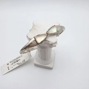 New! LUCKY BRAND Mother Of Pearl Bracelet Hinged Cuff Silver Tone Abolone - Picture 1 of 5
