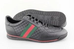 Men's GUCCI 'SL73' Black Leather Sneakers Size US 10.5 GUCCI 10 - G - Picture 1 of 8