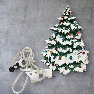 Vintage 8 Inch Ceramic Flocked Christmas Tree Mold Light Up Holiday - Picture 1 of 9