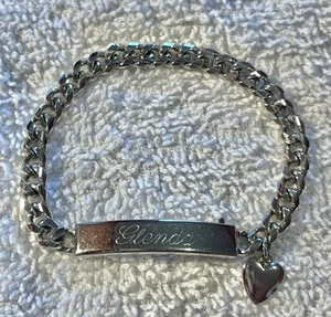 Monogram Name GLENDA Vintage Heart Charm Silver Tone Spiedel Cuban Link Bracelet - Picture 1 of 8