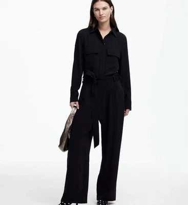 Madewell Chessy Jumpsuit  XS Black Tie-Waist Long Sleeve Straight Leg Minimalist - Image 1 of 4
