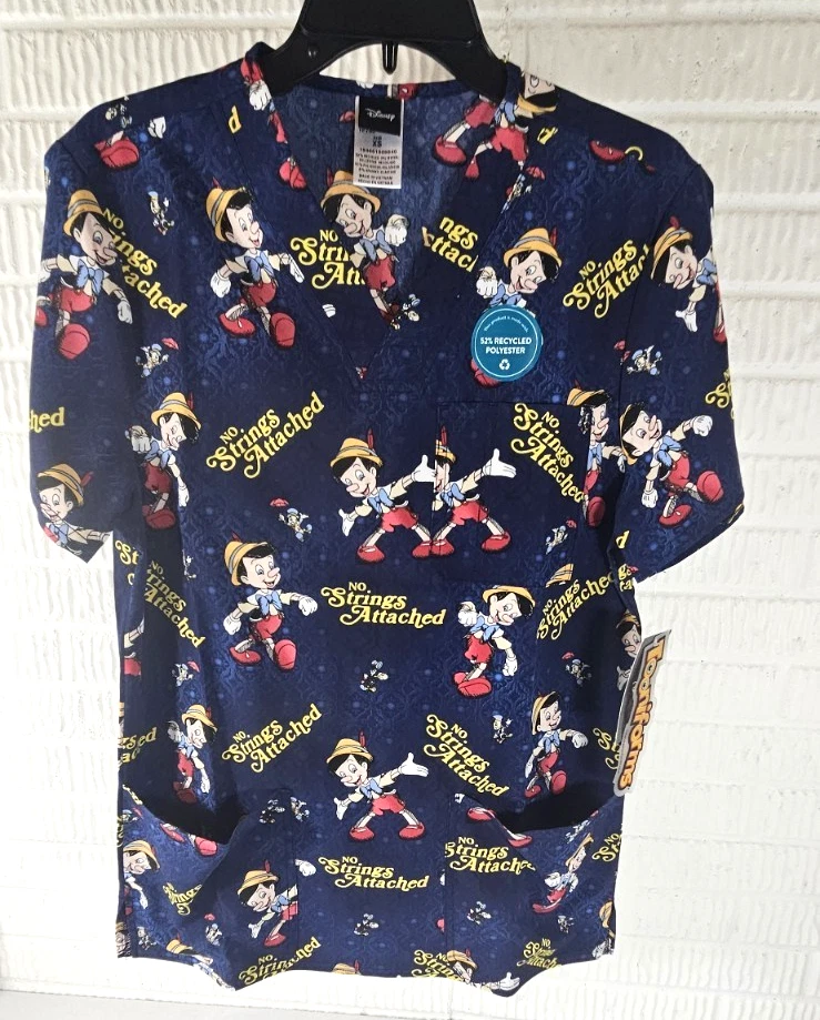 Pinocchio Cherokee Scrubs Disney Tooniforms Men's XS V Neck Top TF740