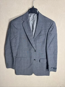 Hart Schaffner Marx 38R Gray Windowpane Plaid USA 2 Button Relaxed Blazer - Picture 1 of 14