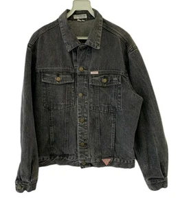 Vtg Georges Marciano for Guess USA Black Denim Trucker Jacket Men’s Size L #28 - Picture 1 of 15