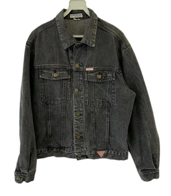 Vtg Georges Marciano for Guess USA Black Denim Trucker Jacket Men’s Size L #28 - Image 1 of 4
