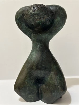 CUBIST BRONZE METAL SCULPTURE BRANCUSSI STYLE MODERNIST WOMAN LLANA GOOR ISRAEL - Image 1 of 4
