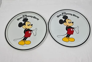 LOT OF 2 VINTAGE 70'S WALT DISNEY WORLD MICKEY MOUSE TIN METAL TRAYS 11" - Picture 1 of 5