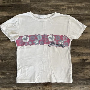 Playboy By PacSun Coco Niña Niño Camiseta Blanca Estilo Y2k Flor Hawaiana Pequeña - Imagen 1 de 7
