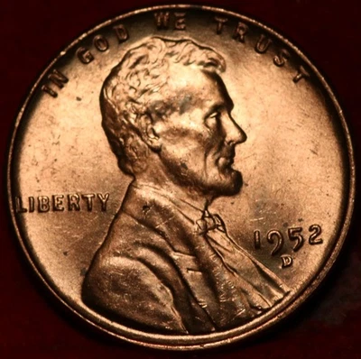 Uncirculated Red 1952-D Denver Mint Copper Lincoln Wheat Cent - Image 1 of 2