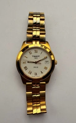 Tissot 1853 PR 50 J376/476K Roman Dial Vintage Patina Watch Gold Tone Lume - Image 1 of 4